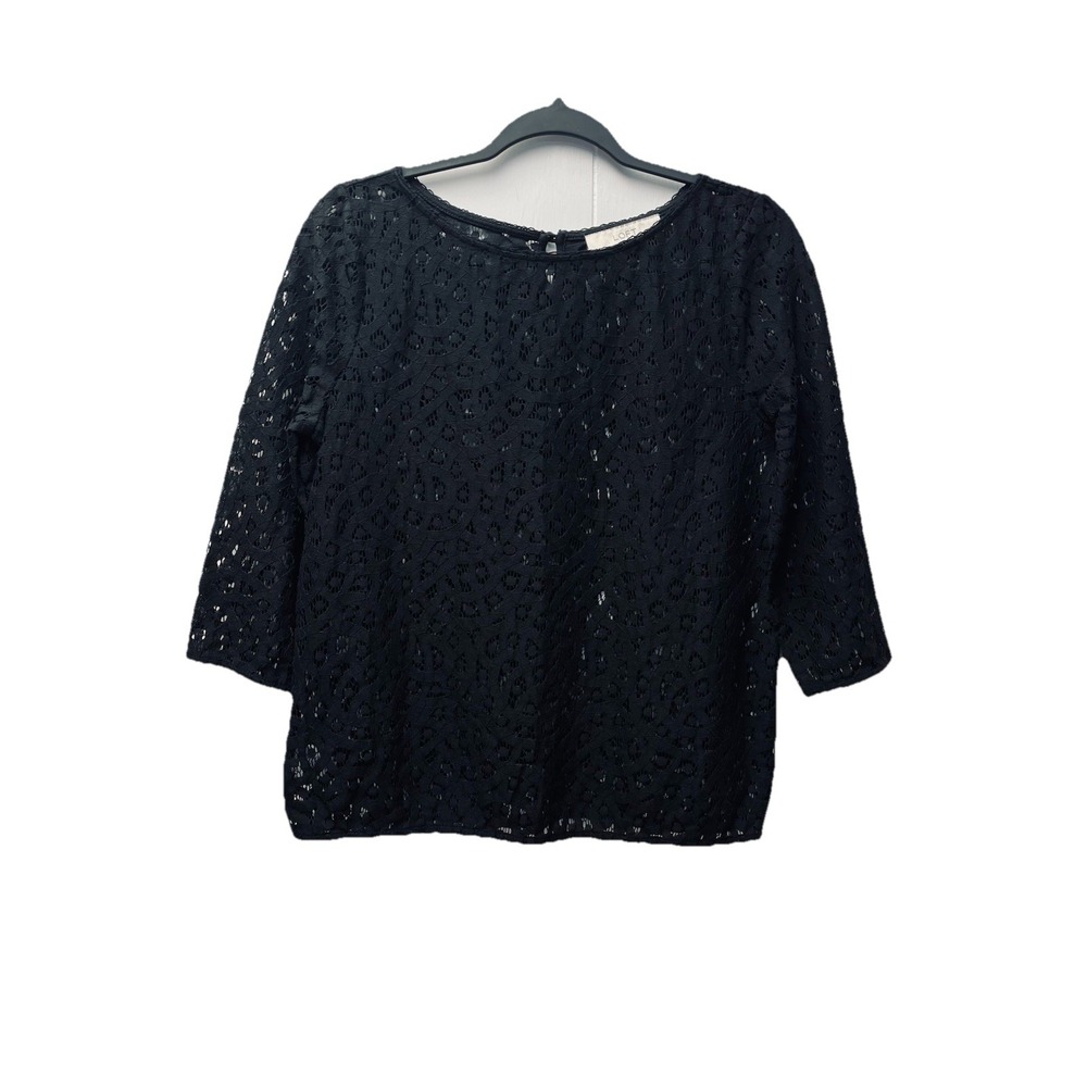 Loft Petites SP Black Crochet Lace Overlay Top Blouse Goth Y2K Medieval Peasant